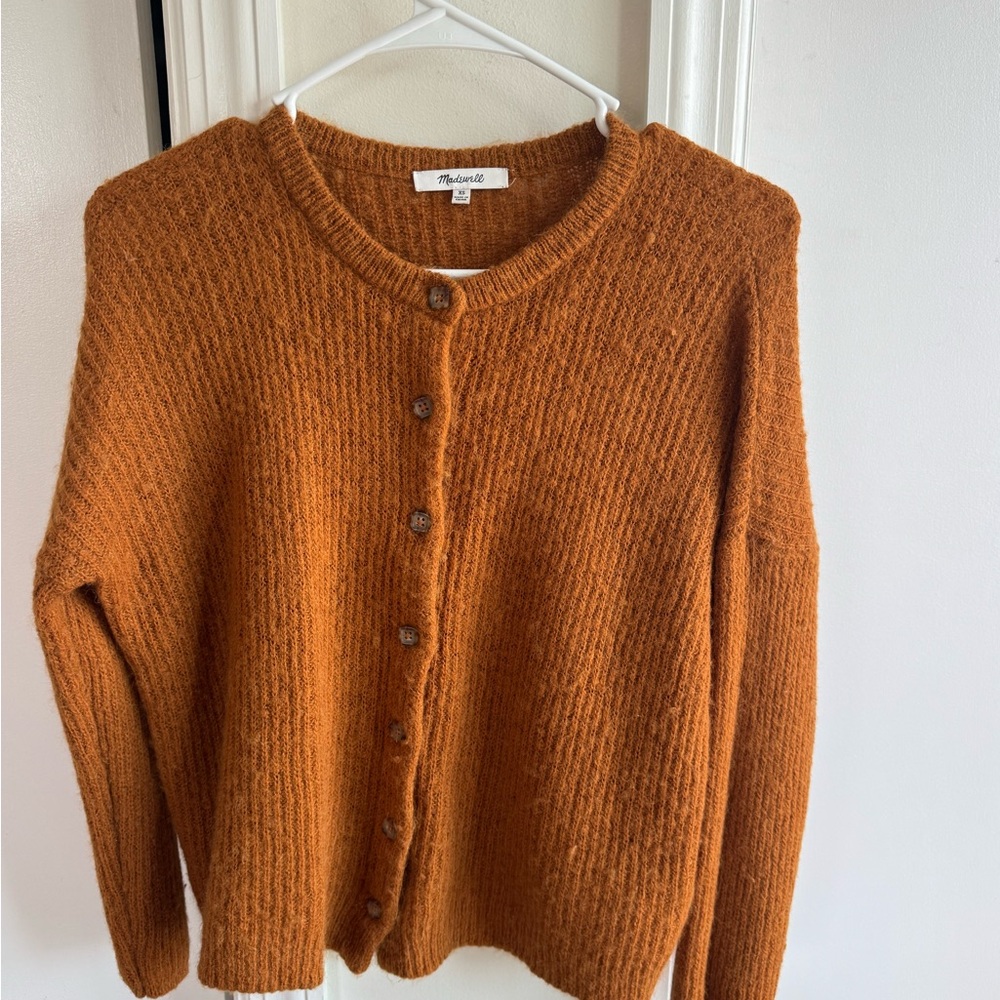 Madewell Orange Cardigan Ribbed Knit Sweater